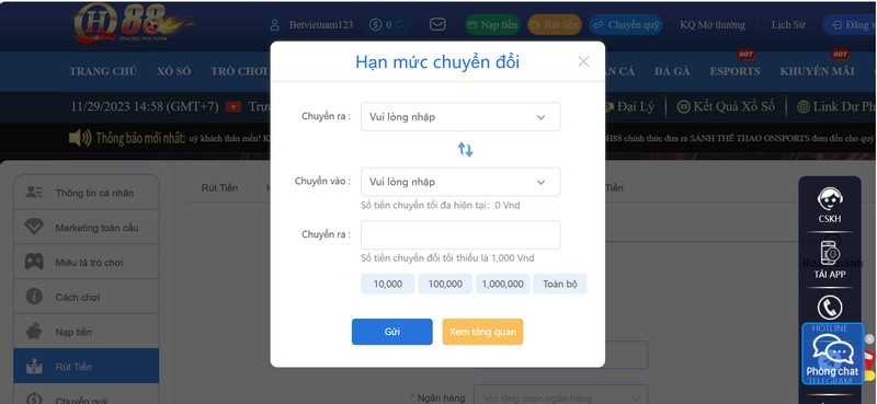 Quy đổi tiền thưởng về tiền thường nhanh chóng
